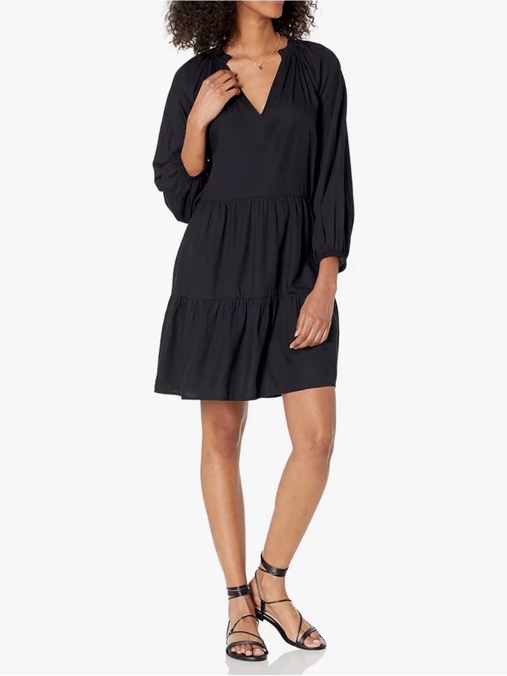 The Drop Caralyn Mirand Black Mini Dress V Neck Boho Pockets Loose Fit XS Large